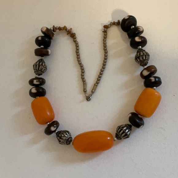 Orange and brown ethnic necklace - Picture 1 of 1